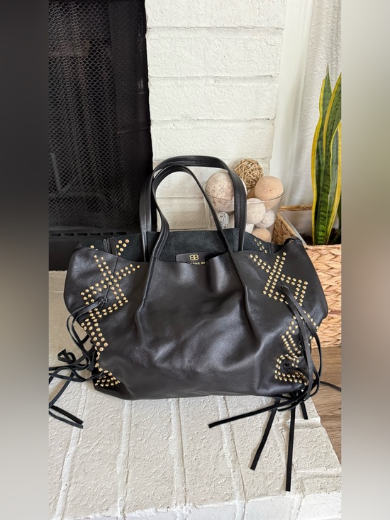 Blow The Belt Handbags - Blow The Belt Black Leather Studded Fringe Tote Bag Large Shoulder Bag Boho West